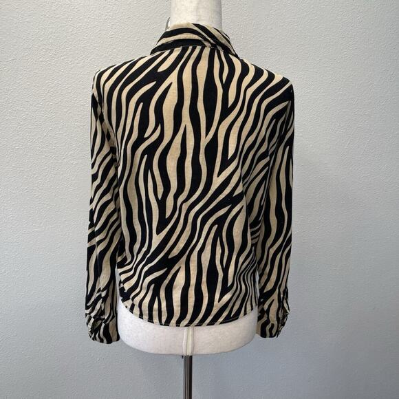 Rachel Zoe Linen Blouse Top Womens Size XL Black Animal Print Tie Mob Wife - Picture 3 of 8